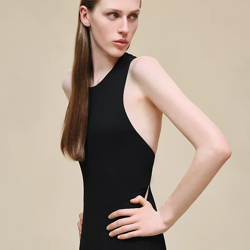 HERMES RUFFLED LONG DRESS NOIR