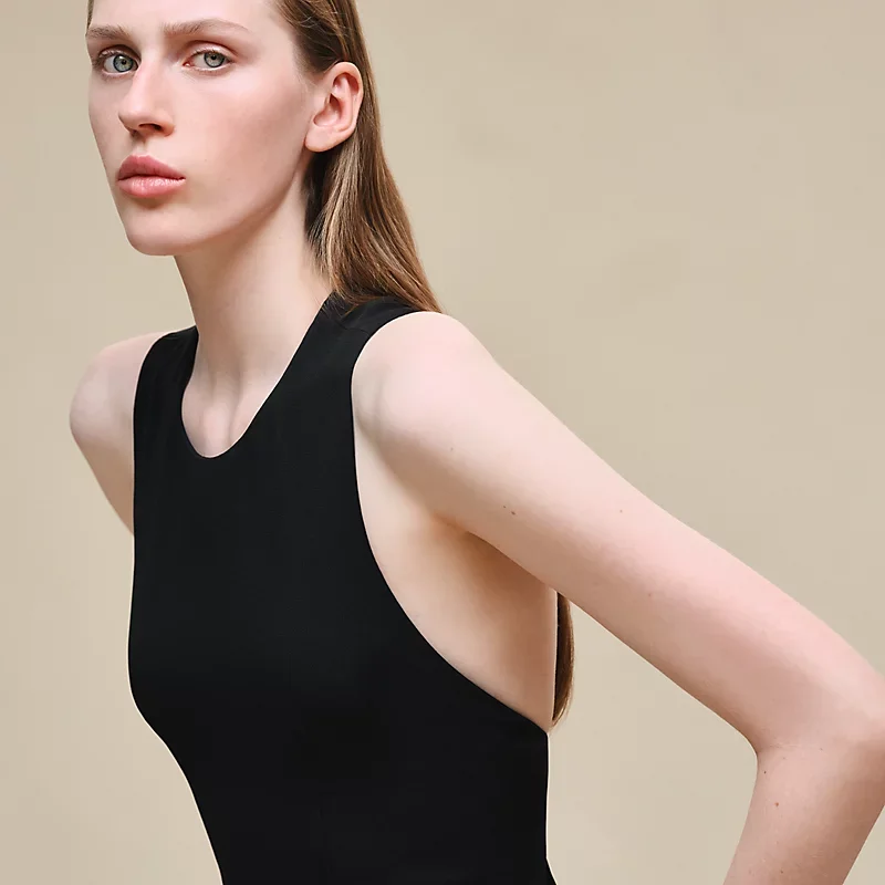 HERMES RUFFLED LONG DRESS NOIR