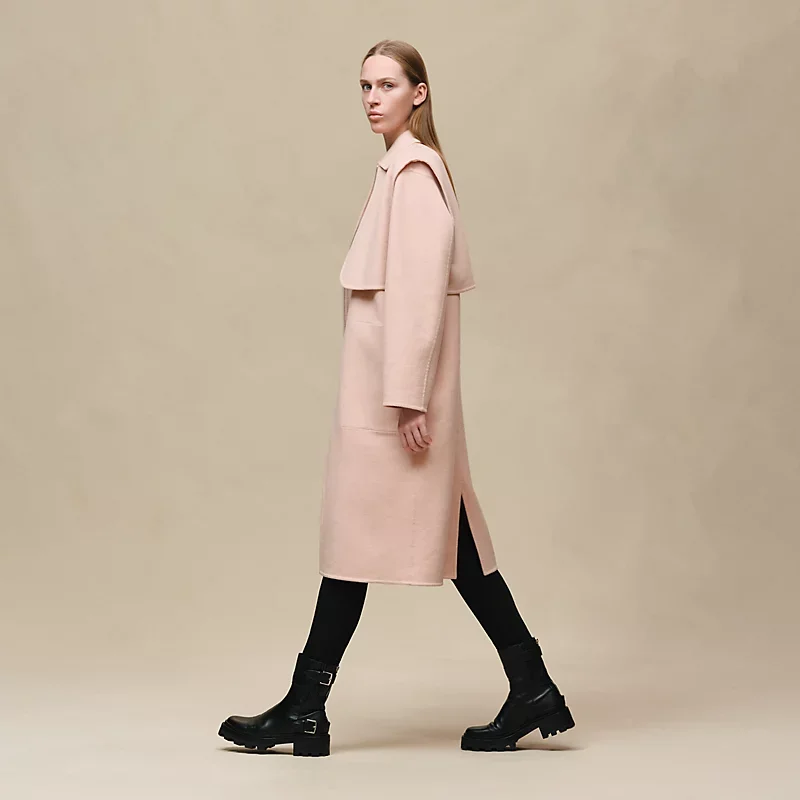 HERMES LONG STORM FLAP COAT ROSE PALOMINO