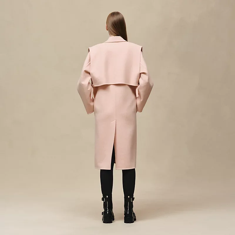 HERMES LONG STORM FLAP COAT ROSE PALOMINO