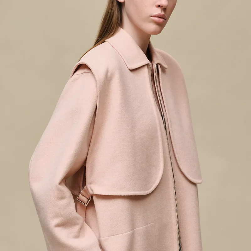 HERMES LONG STORM FLAP COAT ROSE PALOMINO