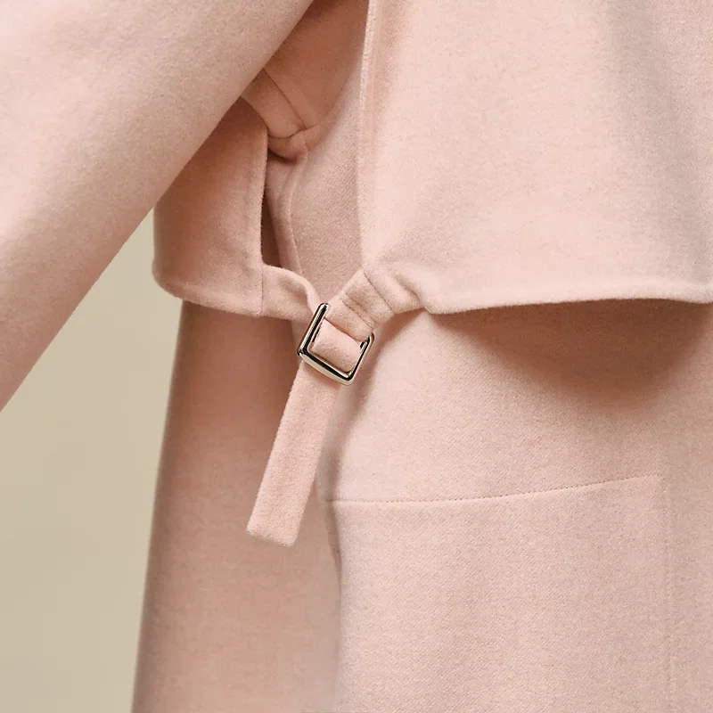 HERMES LONG STORM FLAP COAT ROSE PALOMINO