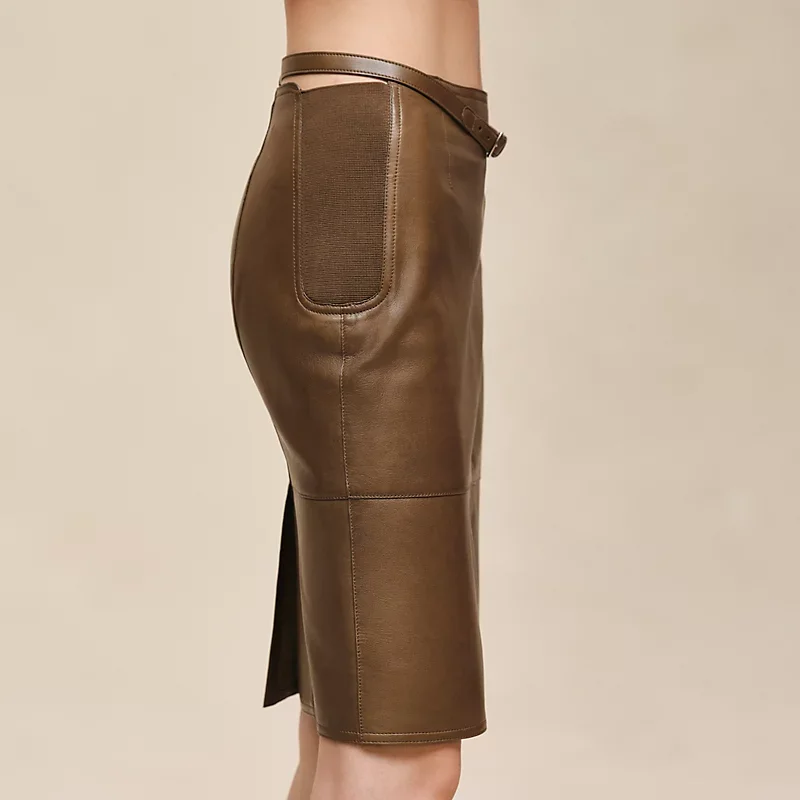 HERMES MIXED KNIT PENCIL SKIRT MARRON MUSCHIO