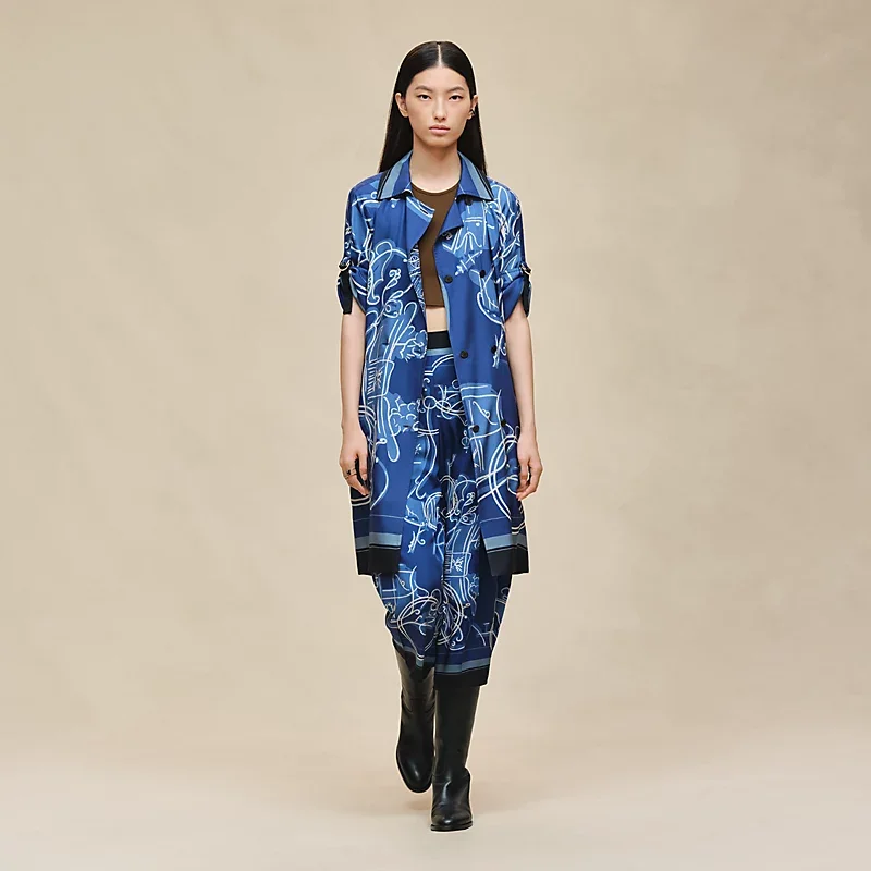 HERMES EX-LIBRIS A MAIN LEVEE" DRESS BLEU LAGUNE