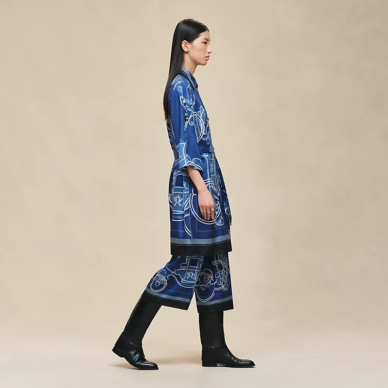 HERMES EX-LIBRIS A MAIN LEVEE" DRESS BLEU LAGUNE