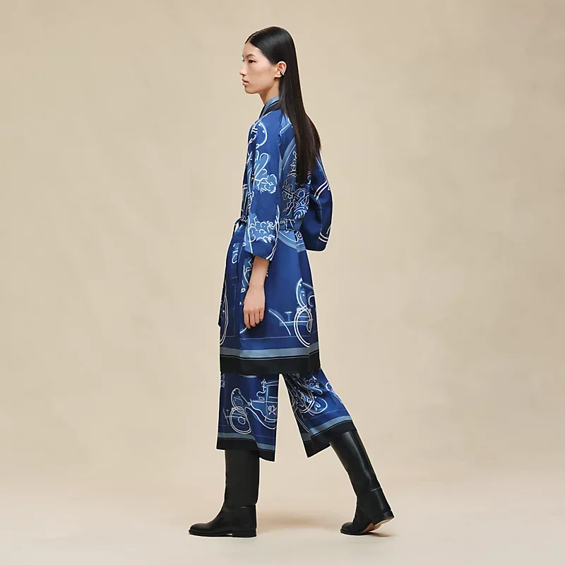 HERMES EX-LIBRIS A MAIN LEVEE" DRESS BLEU LAGUNE