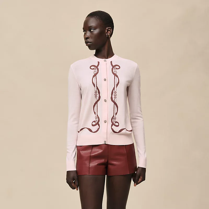 HERMES FERRONNERIE" LONG-SLEEVE CARDIGAN ROSE OPALINE