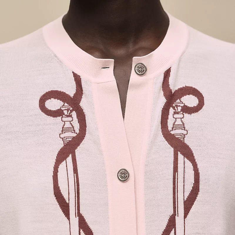 HERMES FERRONNERIE" LONG-SLEEVE CARDIGAN ROSE OPALINE