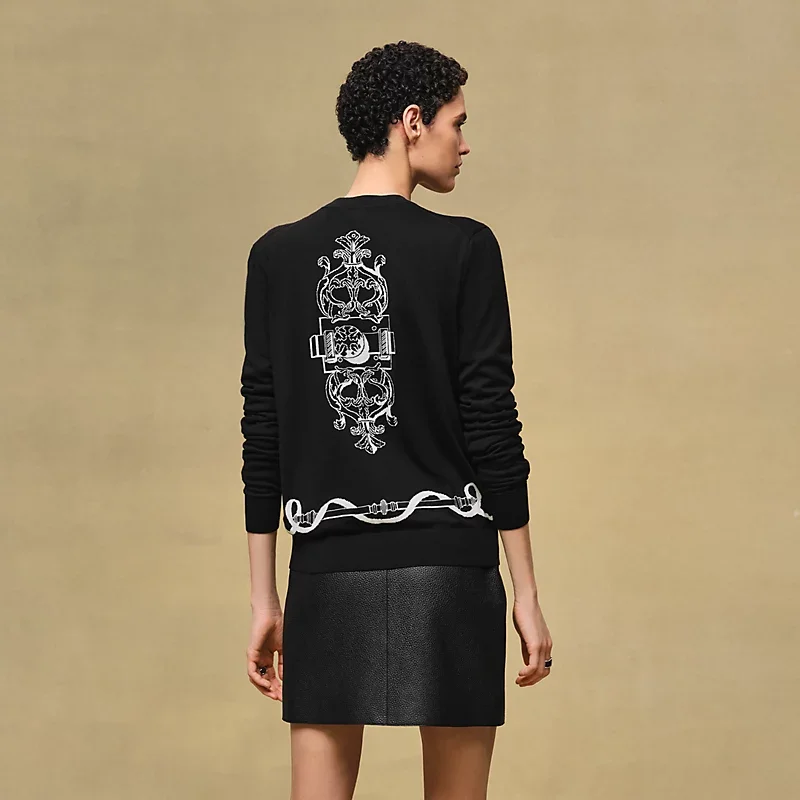 HERMES FERRONNERIE" LONG-SLEEVE CARDIGAN NOIR