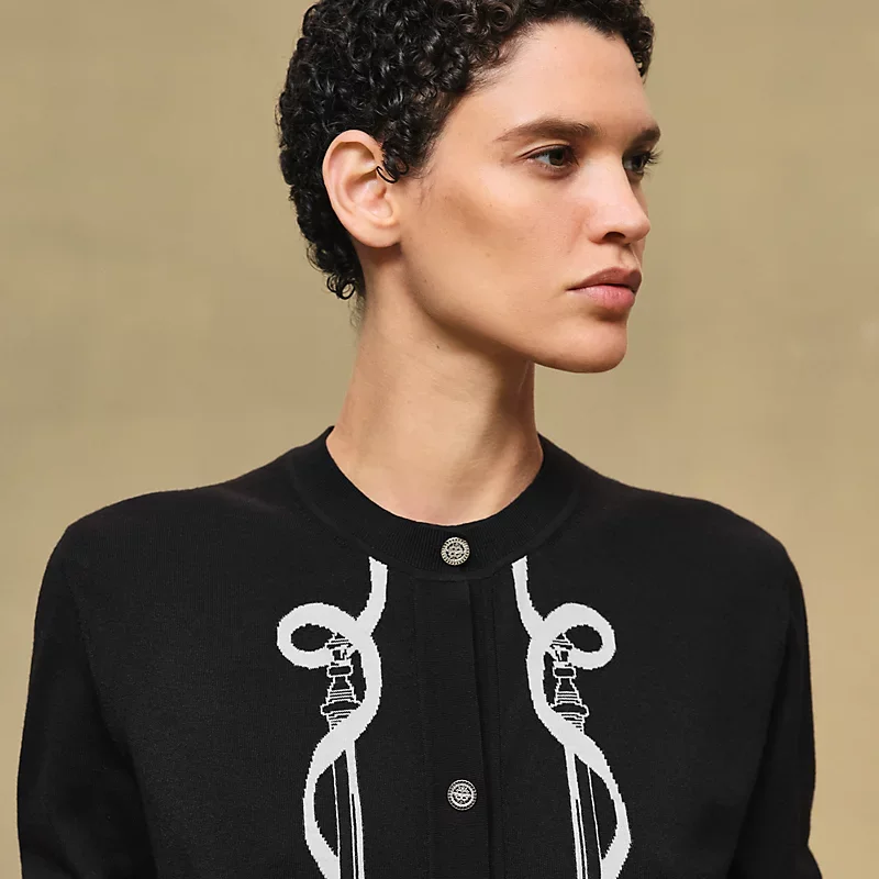 HERMES FERRONNERIE" LONG-SLEEVE CARDIGAN NOIR
