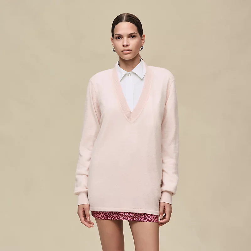 HERMES CASHMERE LONG-SLEEVE SWEATER ROSE PALOMINO