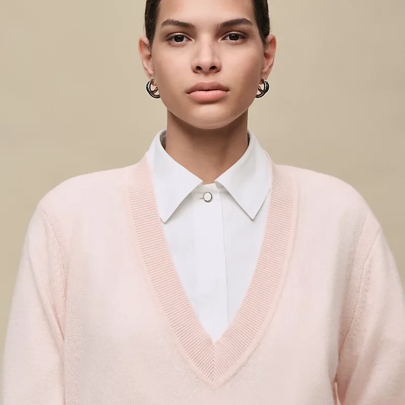 HERMES CASHMERE LONG-SLEEVE SWEATER ROSE PALOMINO