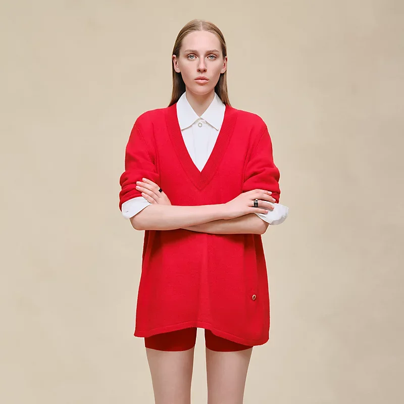 HERMES CASHMERE LONG-SLEEVE SWEATER ROUGE AMAZONE