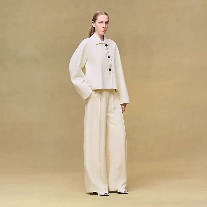 HERMES CASHMERE EMBROIDERED JACKET BLANC NATUREL