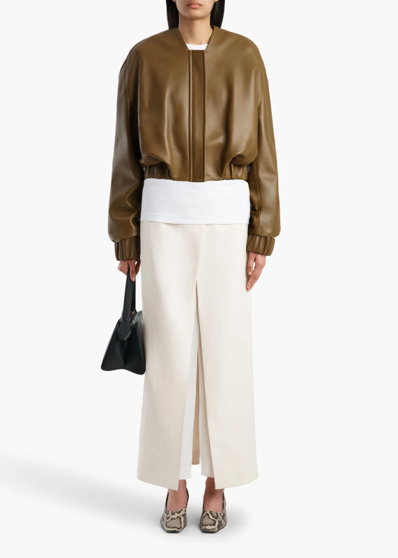KHAITE CORDAN JACKET DARK OLIVE LEATHER