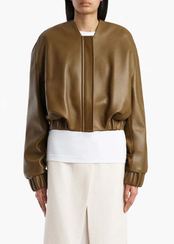 KHAITE CORDAN JACKET DARK OLIVE LEATHER