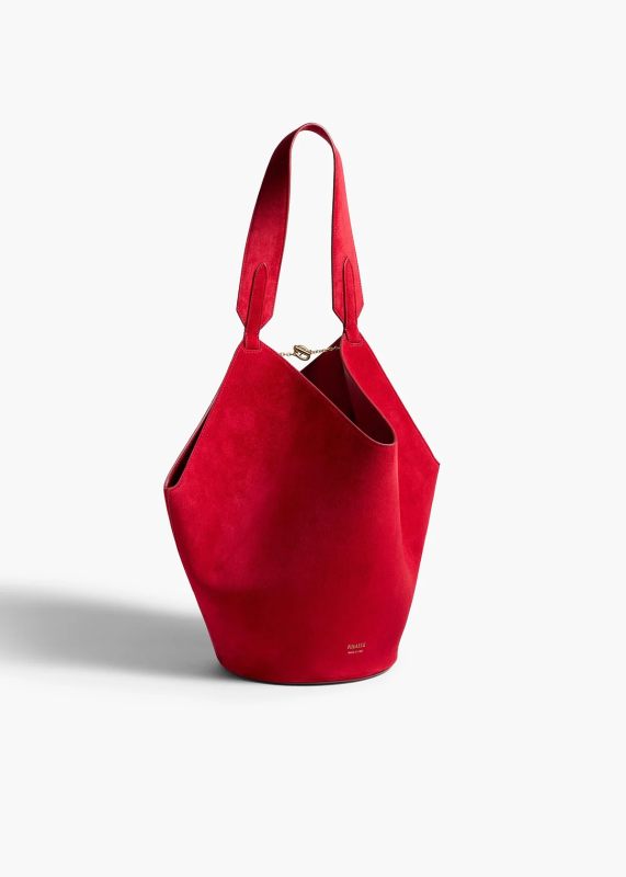 KHAITE SMALL LOTUS TOTE RUBY SUEDE