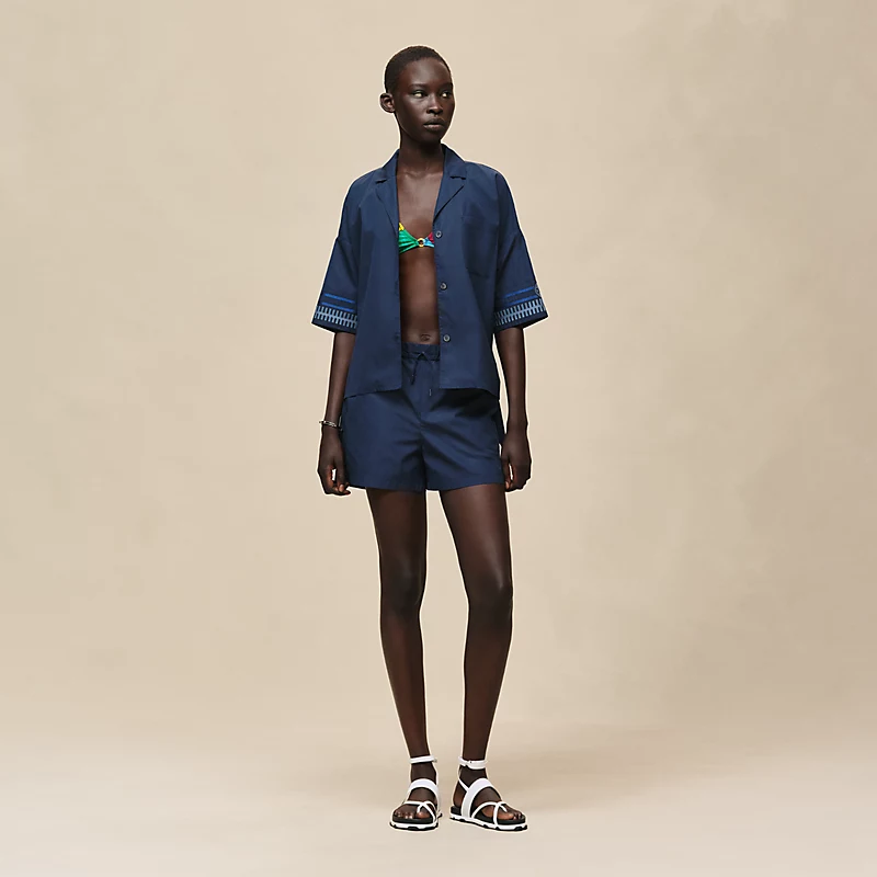 HERMES EMBROIDERED SHORTS BLEU OUTREMER