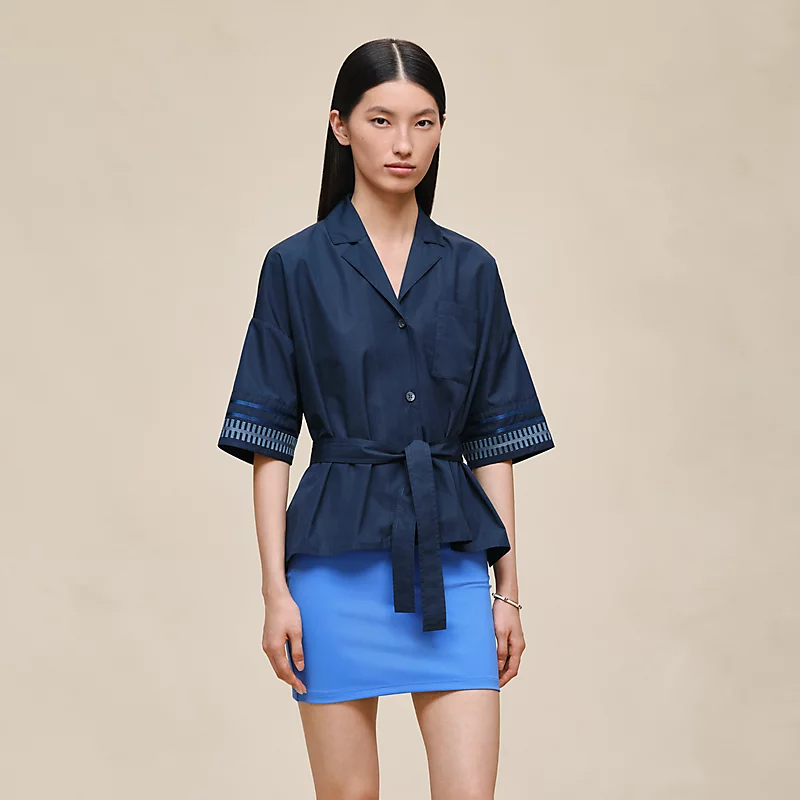HERMES EMBROIDERED BEACH TUNIC BLEU OUTREMER