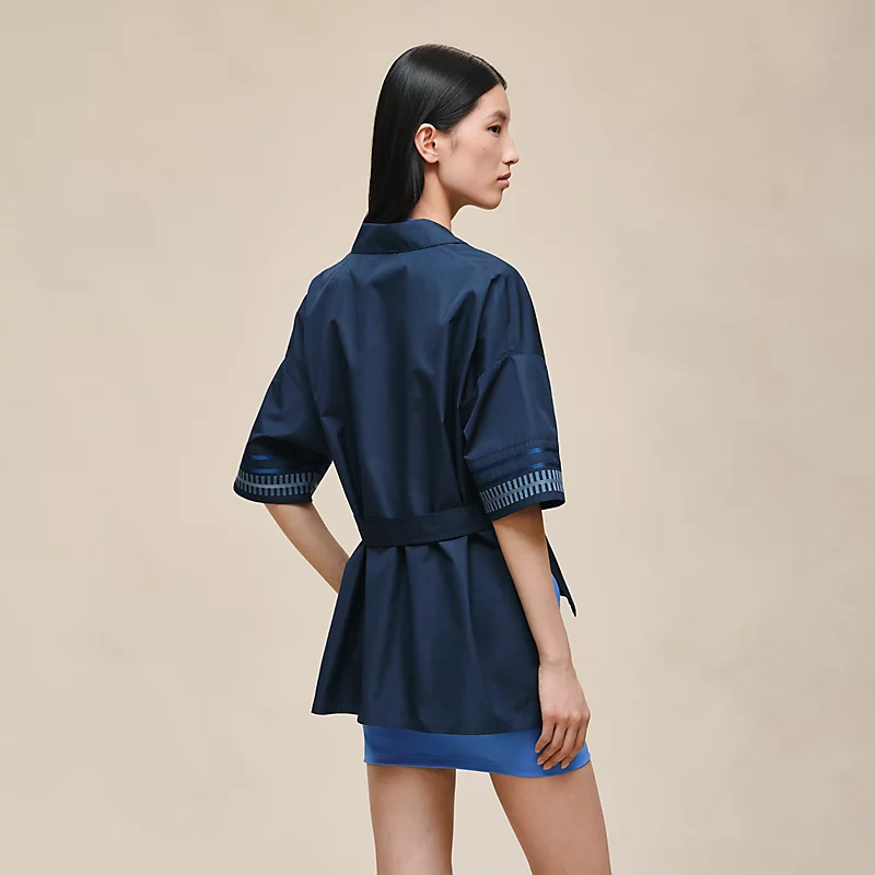 HERMES EMBROIDERED BEACH TUNIC BLEU OUTREMER