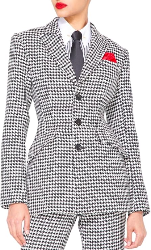 SERGIO HUDSON HOUNDSTOOTH SINGLE BREAST BLAZER BLACK AND WHITE