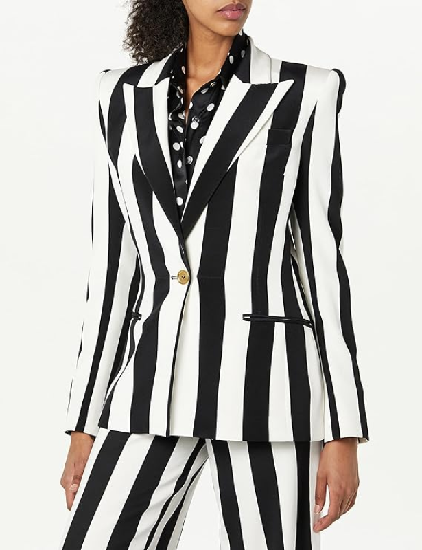 SERGIO HUDSON SINGLE BREAST STRIPE BLAZER  ONYX & IVORY
