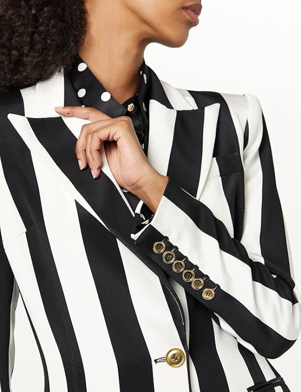 SERGIO HUDSON SINGLE BREAST STRIPE BLAZER  ONYX & IVORY