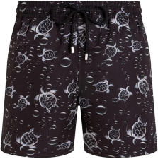 VILEBREQUIN MEN MICRO-PERFORATED ULTRA-LIGHT AND PACKABLE SWIM SHORTS BUBBLE TURTLES 3D NOIR