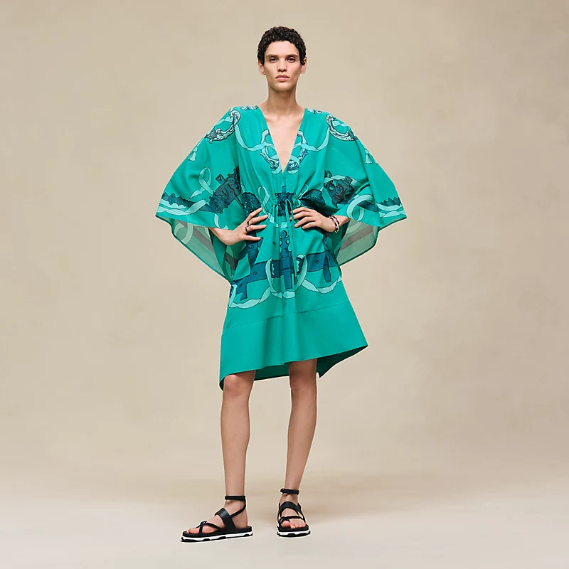 HERMES FERRONNERIE REMIX" BEACH CAFTAN VERT TOURMALINE