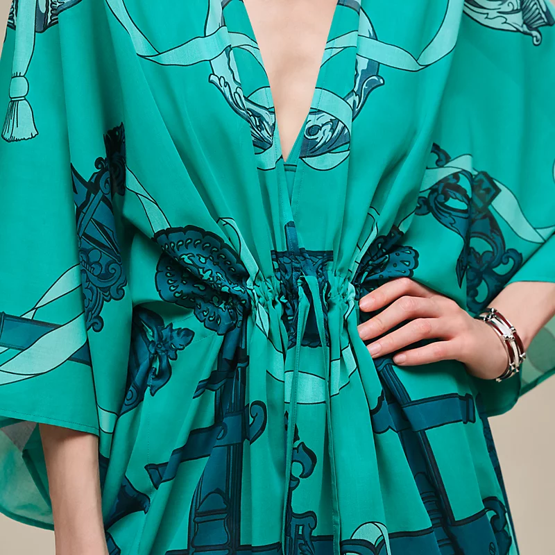 HERMES FERRONNERIE REMIX" BEACH CAFTAN VERT TOURMALINE