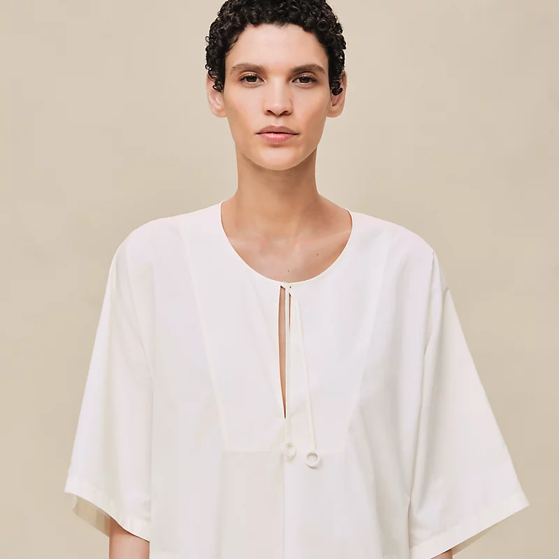 HERMES EMBROIDERED BEACH CAFTAN BLANC CASSé