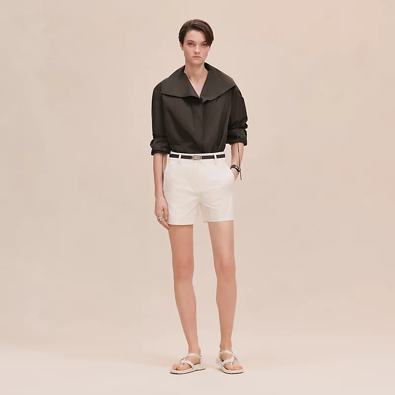 HERMES DOUBLE COTTON TWILL SHORTS BLANC NATUREL