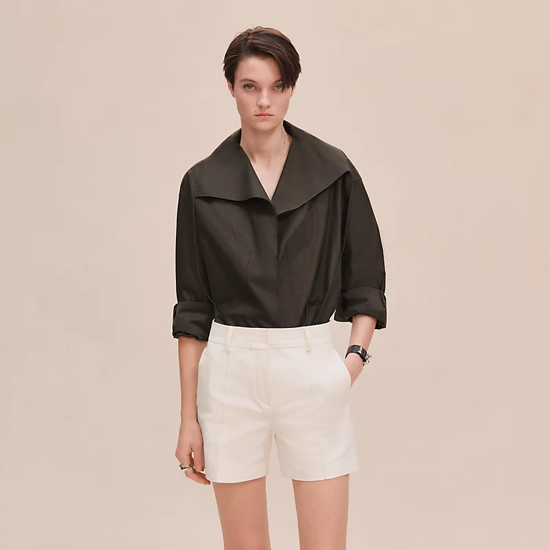 HERMES DOUBLE COTTON TWILL SHORTS BLANC NATUREL