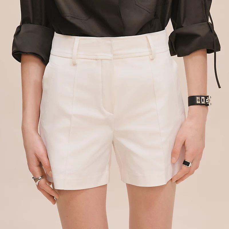 HERMES DOUBLE COTTON TWILL SHORTS BLANC NATUREL