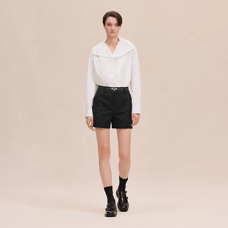 HERMES DOUBLE COTTON TWILL SHORTS NOIR