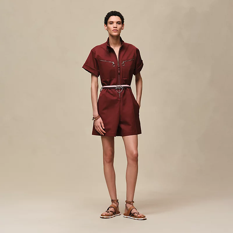 HERMES DOUBLE COTTON TWILL JUMPSUIT ROUGE H