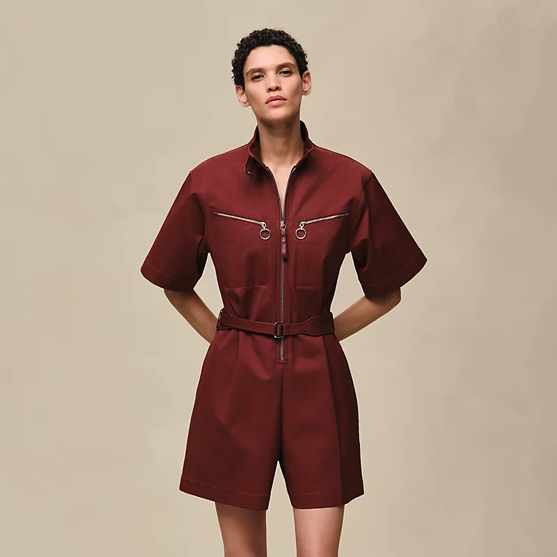 HERMES DOUBLE COTTON TWILL JUMPSUIT ROUGE H