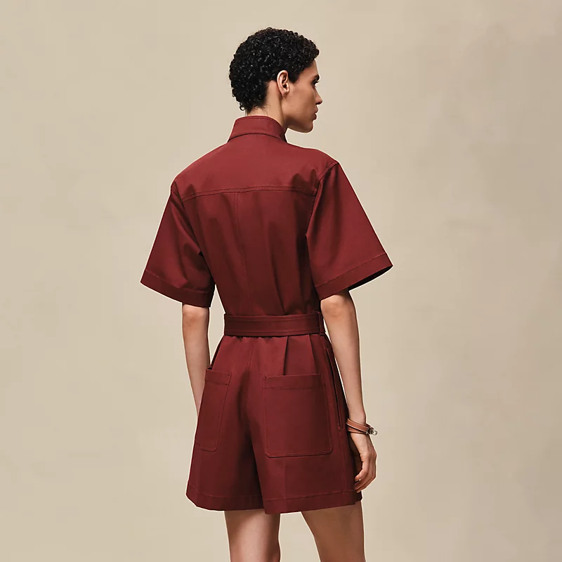 HERMES DOUBLE COTTON TWILL JUMPSUIT ROUGE H