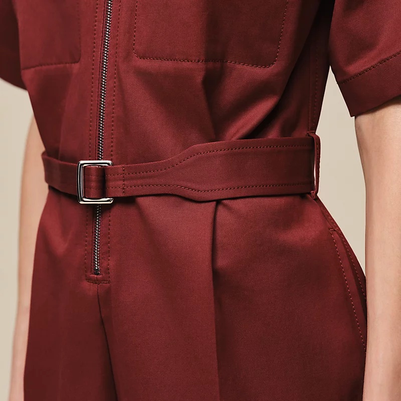 HERMES DOUBLE COTTON TWILL JUMPSUIT ROUGE H