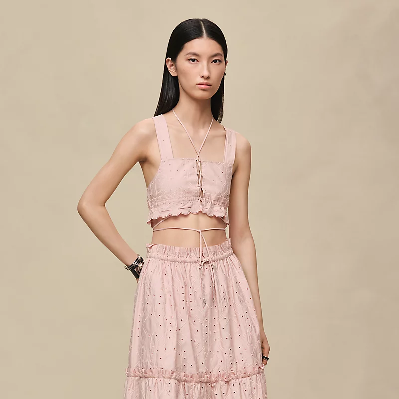 HERMES EMBROIDERED BRA ROSE PALOMINO