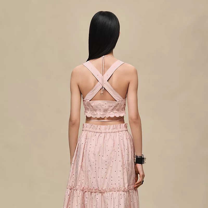 HERMES EMBROIDERED BRA ROSE PALOMINO