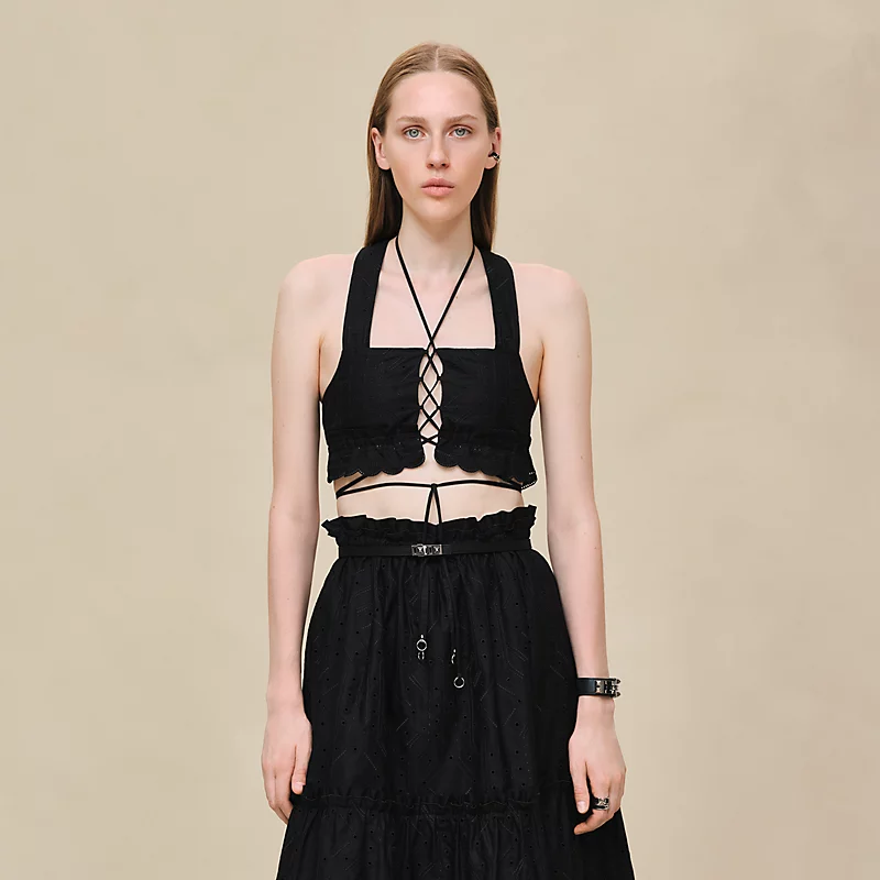 HERMES EMBROIDERED BRA NOIR