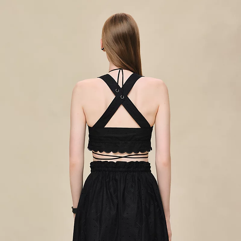 HERMES EMBROIDERED BRA NOIR