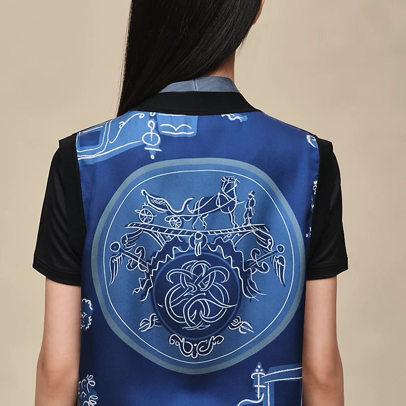 HERMES EX-LIBRIS A MAIN LEVEE" SLEEVELESS TWILLAINE CARDIGAN BLEU LAGUNE
