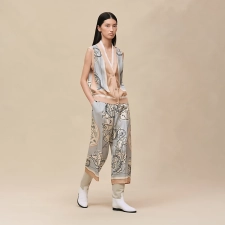 HERMES EX-LIBRIS A MAIN LEVEE" SLEEVELESS TWILLAINE CARDIGAN GRIS PARULINE