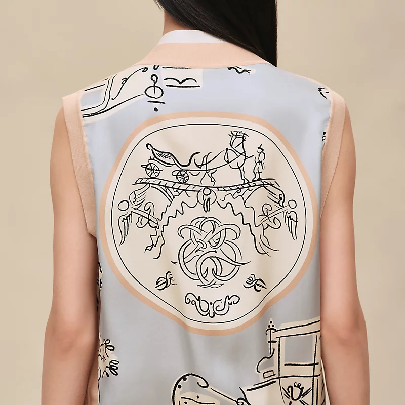 HERMES EX-LIBRIS A MAIN LEVEE" SLEEVELESS TWILLAINE CARDIGAN GRIS PARULINE