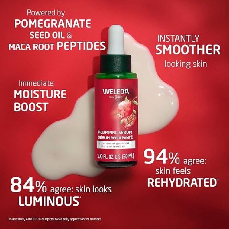 WELEDA PLUMPING FACE SERUM WITH PEPTIDES, POMEGRANATE MACA ROOT PLANT-BASED SKINCARE