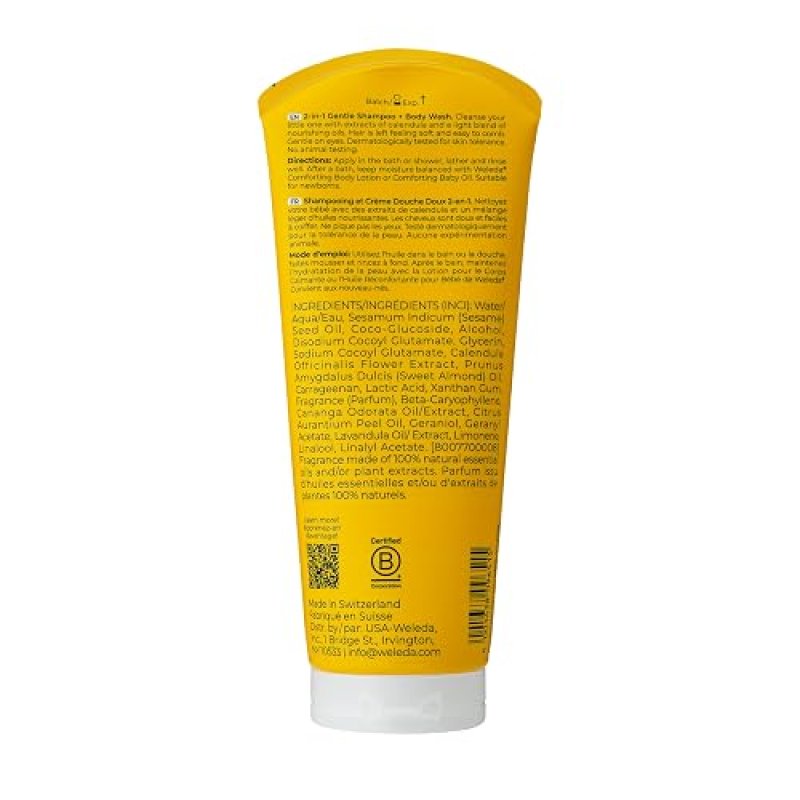 WELEDA BABY CALENDULA 2-IN-1 GENTLE SHAMPOO BODY WASH WITH CALENDULA ALMOND OIL, 6.8 OZ