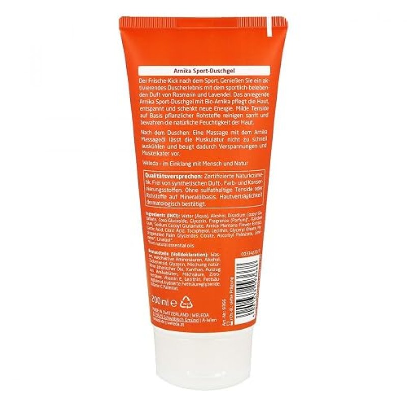 WELEDA SPORT ARNICA SHOWER GEL 6.8 OZ PLANT-BASED CLEANSER WITH ARNICA, ROSEMARY LAVENDER
