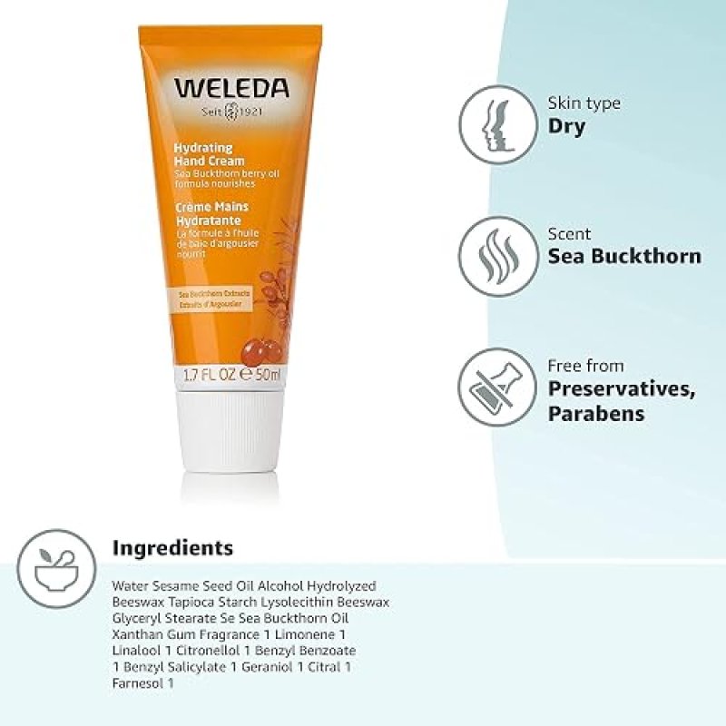 WELEDA SEA BUCKTHORN HAND CREAM 1.7 OZ NOURISHING MOISTURIZER FOR DRY HANDS